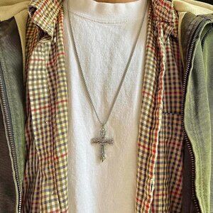 y2k grunge silver cross pendant necklace